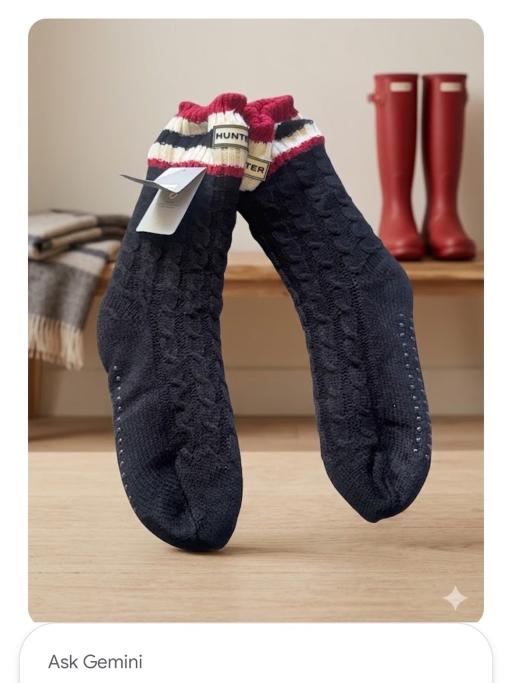 NWT NWT Hunter Boot Socks Cable Knit Slipper Socks Black Red White Grippers OS